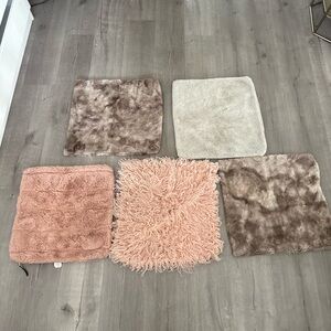 🏡 Set of (5) Plush Shag Throw Pillow Covers in Blush Pink and Taupe